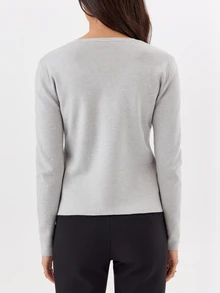 KÆRIA Hus Close Fit Crew Neck Cardigan - Brushed Soft Touch Knit - Silver Marle - Button Front, Layeringg - Light Grey - View 2