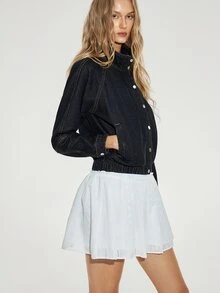 ATUI Studio Women's Fashion Single-Breasted Pocket Long Sleeve Denim Jacket - Dark Wash - View 5
