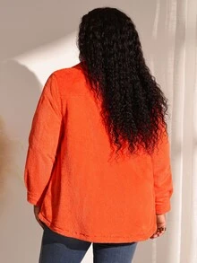BrightlyHer Jaket Fleece Oranye Tua Ukuran Besar, Saku Depan Kancing, Leher Bulat, Lengan Panjang, Pakaian Luar Kasual Musim Gugur/Musim Dingin 2026 - Burnt Orange - View 6