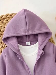 SHEIN 女嬰可愛灰色針織連帽外套與鬆緊腰長褲套裝 - 淺灰紫 - 查看 5