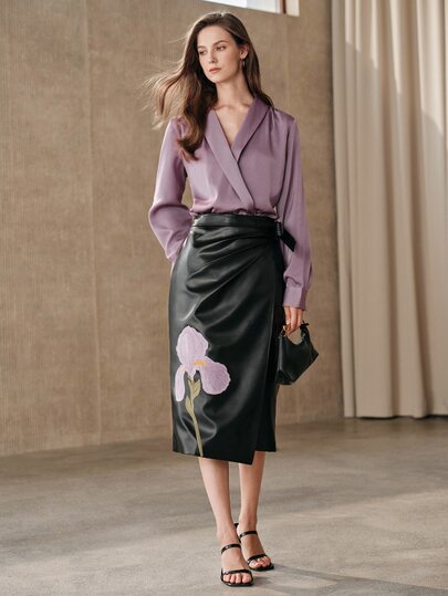 Anewsta Women's Autumn/Winter New Long Sleeve Satin Blouse, Violet Purple Shirt, Winter Top, Commuter Wear, Women's Blouse