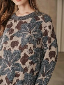Anewsta Sweater Pullover Rajut Jacquard Abu-abu Wanita, Longgar dan Nyaman, Musim Dingin - MultiWarna - View 3