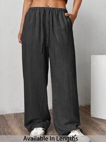 SHEIN PETITE CURVE Women's Apricot Wide-Leg Woven Pants, Plus Size And Loose Fit - Dark Grey - View 1