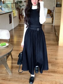 DAZY Women's Sleeveless Denim Dress With Belt - Blue - View 7