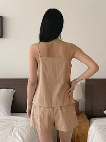 DAZY 女款休閒舒適兩件式睡衣套裝 - 卡其色 - 查看 2