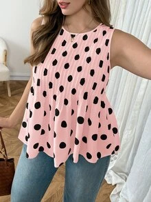 SHEIN LUNE Plus Size Summer Casual Polka Dot Print Tank Top - Multicolor - View 5