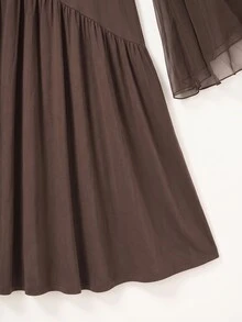 GlowEve CURVE Spring Summer Autumn Round Neck Long Sleeve Pearl Decor Evening Glamorous Maxi Plus Size Dress - Coffee Brown - View 5