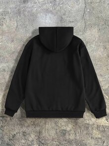 SHEIN 青少年男孩科技圖案對比滾邊套頭運動衫，青少年男孩黑灰拼接秋冬運動衫，秋季穿搭，秋季套頭衫 - 黑色 - 查看 2