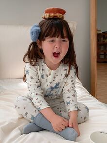 DAZY Baby Girls Round Neck All-Over Print Long Sleeve T-Shirt And Long Pants Loungewear Fall - Beige - View 9