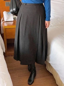 Dazy Plus Fun & Quirky Commuter Office Wear Ruched Design Straight Casual Mid-Length Skirt - Grey - View 1