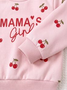 SHEIN 2pcs/Set Cute Cherry Pattern Sweatshirt & Elastic Waist Long Pants Outfit For Baby Girls - Pink - View 9