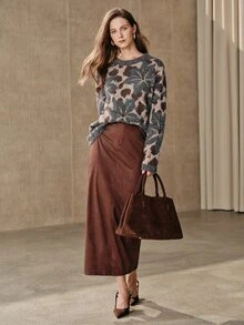 Anewsta Sweater Pullover Rajut Jacquard Abu-abu Wanita, Longgar dan Nyaman, Musim Dingin - MultiWarna - View 4