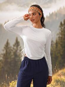 Exploreva Kaos Outdoor Lengan Panjang Kerah Bulat dengan Tali Serut Warna Putih - Putih - View 2