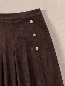 Rusticease Middle-Aged Women Solid Color Casual Versatile Daily Wear Skirt - Coffee Brown - View 4