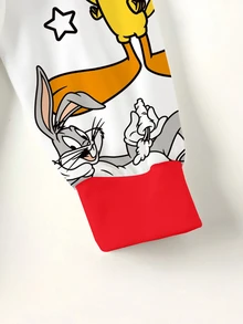 LOONEY TUNES X SHEIN Plus Size Women's Crew Neck Letter Cartoon Print Casual Everyday Sweatshirt Fall - White - View 4