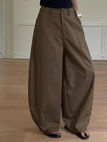 DAZY Solid Color Loose Harem Curved Leg Pants Casual Street Vacation Summer Women's Long Pants School - Brown - View 4