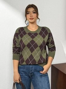 SHEIN Frenchy كنزة صوفية نسائية مقاس كبير برقبة دائرية وتصميم جانبي مهترئ فضفاضة وكاجوال ومريحة - متعدد الألوان - مشاهدة 3
