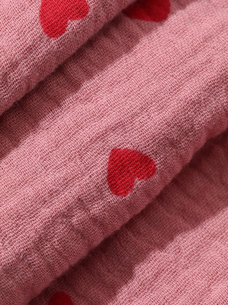 Dazy Plus Heart Print Loose Long Sleeve Top & Long Pajama Pants Plus Size Women Spring Autumn Loungewear Sleepwear Set - Hot Pink - View 7