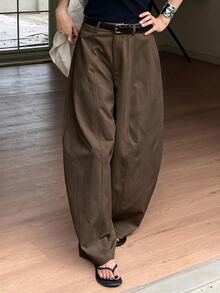 DAZY Solid Color Loose Harem Curved Leg Pants Casual Street Vacation Summer Women's Long Pants School - Brown - View 3