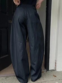 DAZY Solid Color Loose Harem Curved Leg Pants Casual Street Vacation Summer Women Long Pants School - Navy Blue - View 2