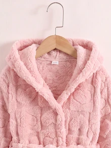 SHEIN 大童女孩休閒日常童裝紋理毛絨家居服 秋冬款 - 粉色 - 查看 5