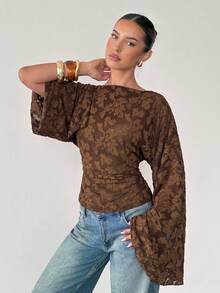 Siren Gaze Autumn/Winter New Brown Cut-Out Batwing Sleeve Fashion T-Shirt - Brown - View 4