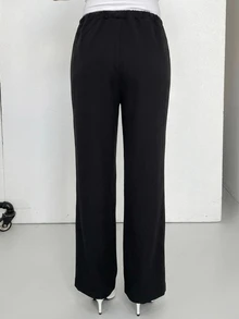 DAZY 純色鬆緊腰寬鬆長褲 休閒日常 春秋孕婦褲 - 黑色 - 查看 2