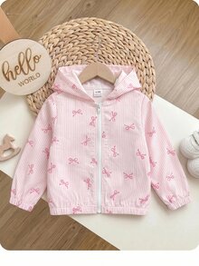 SHEIN 女嬰可愛休閒粉色花卉圖案連帽秋季外套 - 淺粉色 - 查看 5