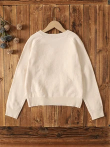 SHEIN Kids Tween Girl Tween Girls Tween Girl Apricot Pullover Knit Sweater, 3D Floral , Suitable For Autumn/Winter, Back To School, And Other Occasions - Apricot - View 2