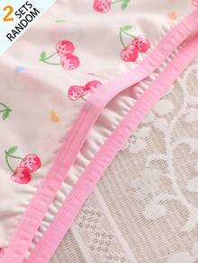 3 conjuntos aleatorios de camisola básica con estampado de lazo, cereza y margarita rosa dulce para niña preadolescente, conjunto de triángulo - Multicolor - Ver 7