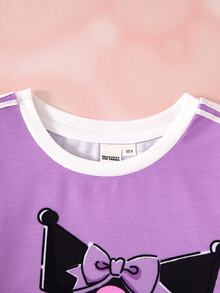 HELLO KITTY AND FRIENDS | SHEIN Tween Girl Letter Print Crew Neck Long Sleeve Casual Sweatshirt - Purple - View 4