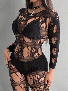 Whyspr Women's Plus Size Sexy Country Goth Jumpsuit Halloween Concert Going Out Club Night Out Rave Date Night Black Autumn Fall - Black - View 3