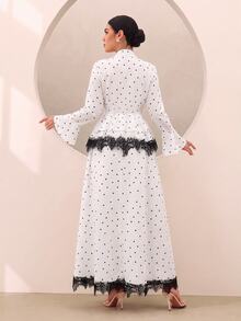 Graceveil Korean Style Polka Dot Print Lace Patchwork Bowknot Flared Sleeve Ruffle Blouse & Full Skirt 2 Pieces Set, Gentle And Elegant For Women - Multicolor - View 7