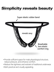 DrisQ DrisQ 1pc Fashion Men's Sexy Lace Patchwork Black Lace Trim Mid-Waist Underwear - Black - View 1