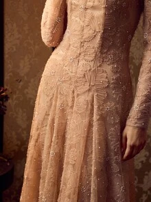 MOTF Soiréza ELEGANT WOMEN ROUND NECK LONG SLEEVE 3D FLORAL BEADED EMBROIDERY MAXI GOWN FOR FORMAL EVENING PARTY - Champagne - View 4