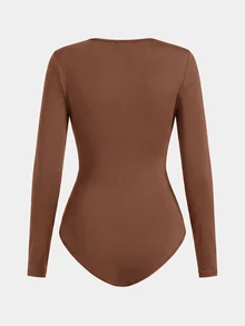 Tween Girls Black Knitted Mock Neck Jumpsuit, Elastic Fitted Comfortable Casual Versatile Streetwear - Coffee Brown - View 2