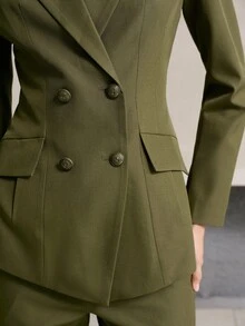MOTF PREMIUM PEAK COLLAR DOUBLE BREASTED BLAZER - Green - View 2