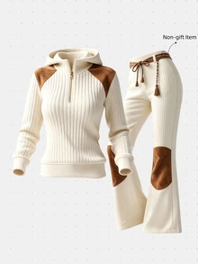 GlowEve Women's Colorblock Hooded Long Sleeve Top And Pants Casual Daily 2 Pieces Set - Multicolor - View 6