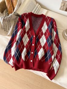 CosyJoli Women's Diamond Quilted Long Sleeve Single-Breasted Casual Knit Cardigan - Multicolor - View 3