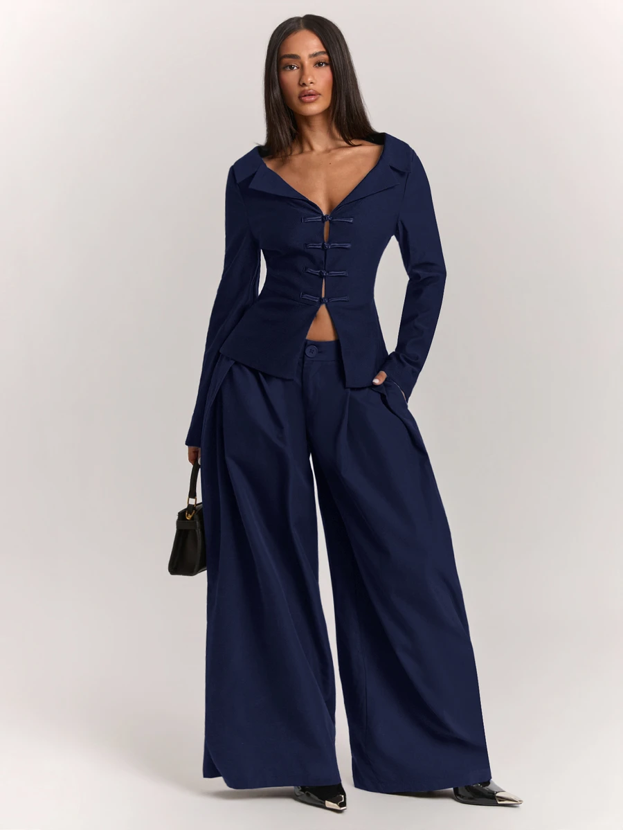 SHEIN BAE Women's Solid Color Casual Daily Wear Suit Pants - Navy Blue - View 1