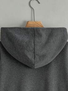 Resyla 女款雙層連帽衛衣，深灰色對比白色外套，極簡字母刺繡圖案，刺繡工藝，休閒日常穿著，秋季 - 深灰色 - 查看 4