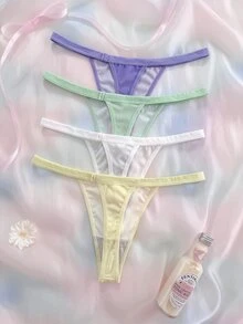 Eraneu 4pcs Dopamine Pink Light Green Blue And White Pastel Rainbow Girls Comfortable Minimalist Cute Y2k Panties For Couples Concert Fall - Multicolor - View 2