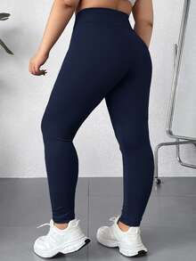 SHEIN PETITE CURVE 大尺碼女款高腰休閒百搭日常穿著緊身內搭褲 - 藏蓝色 - 查看 3