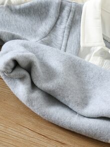 SHEIN 2件組男嬰秋冬休閒針織軟綿圓領長袖套頭衛衣與彈性腰長褲套裝，灰色，校園風，嬰兒套裝，衛衣套裝 - 彩色 - 查看 7