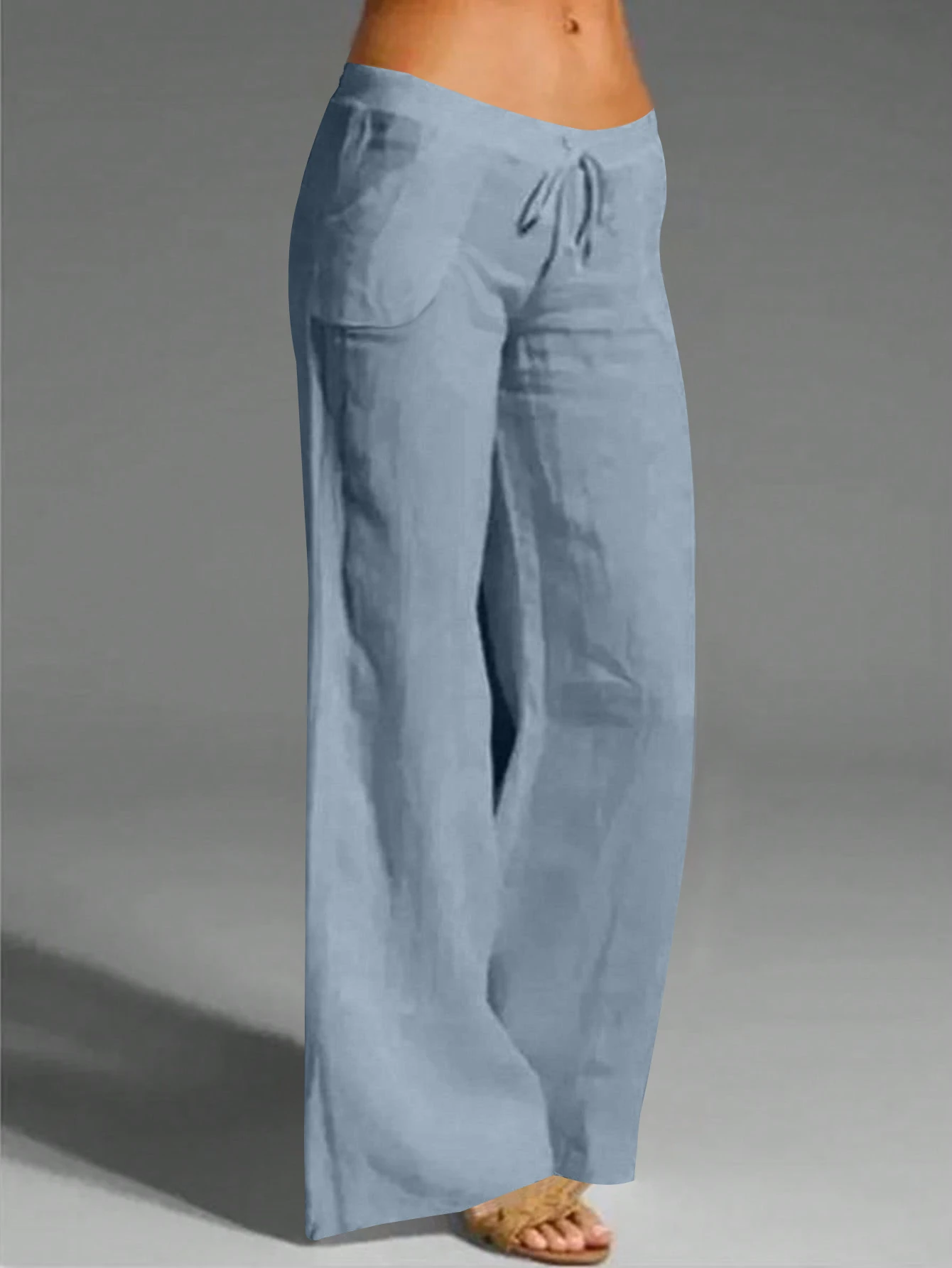 SHEIN Franclia 女款素色休閒百搭日常穿著長褲 - 霧霾藍 - 查看 1