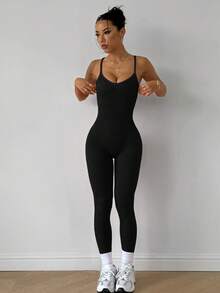 SHEIN Velisys Women's Yoga Ribbed Athletic One-Piece Jumpsuit - Multicolor - View 4