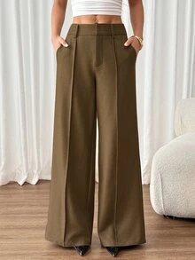 SHEIN PETITE Fashionable Versatile Commuter Wide Leg Suit Pants - Green - View 6