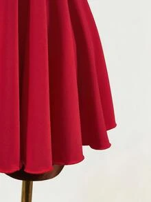 Mistrie Women's Halter Neck Deep V-Neck Solid Color Sexy Dress - Red - View 7