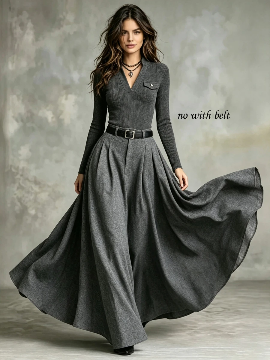 Balvessa Women's Autumn Fashion Commuter Top And Skirt Set - Grey - View 1