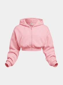 SHEIN Girlism 兒童青少年女孩休閒針織極簡連帽衛衣與運動長褲套裝 - 粉色 - 查看 3
